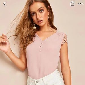 Half Placket Lace Sleeve Blouse